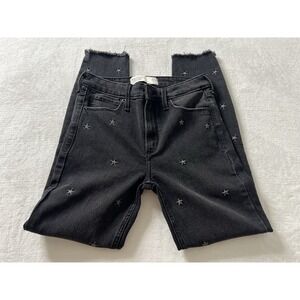 Abercrombie & Fitch Star Embroidered High Rise Ankle Black Jean Denim Size 25 0R
